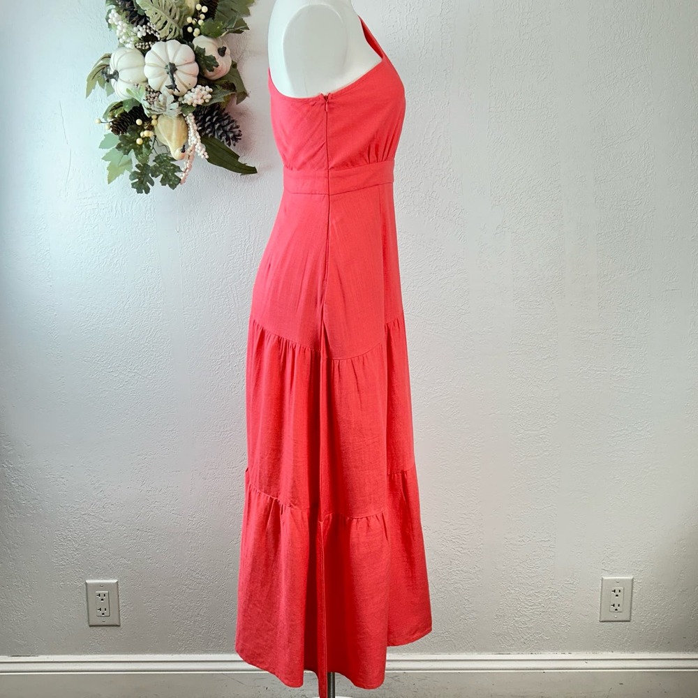 Elegant Coral One-Shoulder Dress - Picture 4 of 8